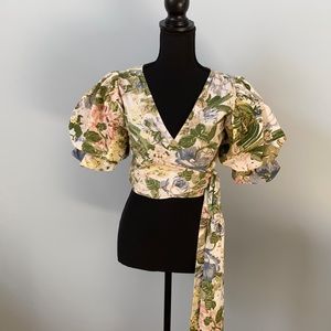 Urban Outfitters Floral Wrap Blouse - Green, Blue, Pink